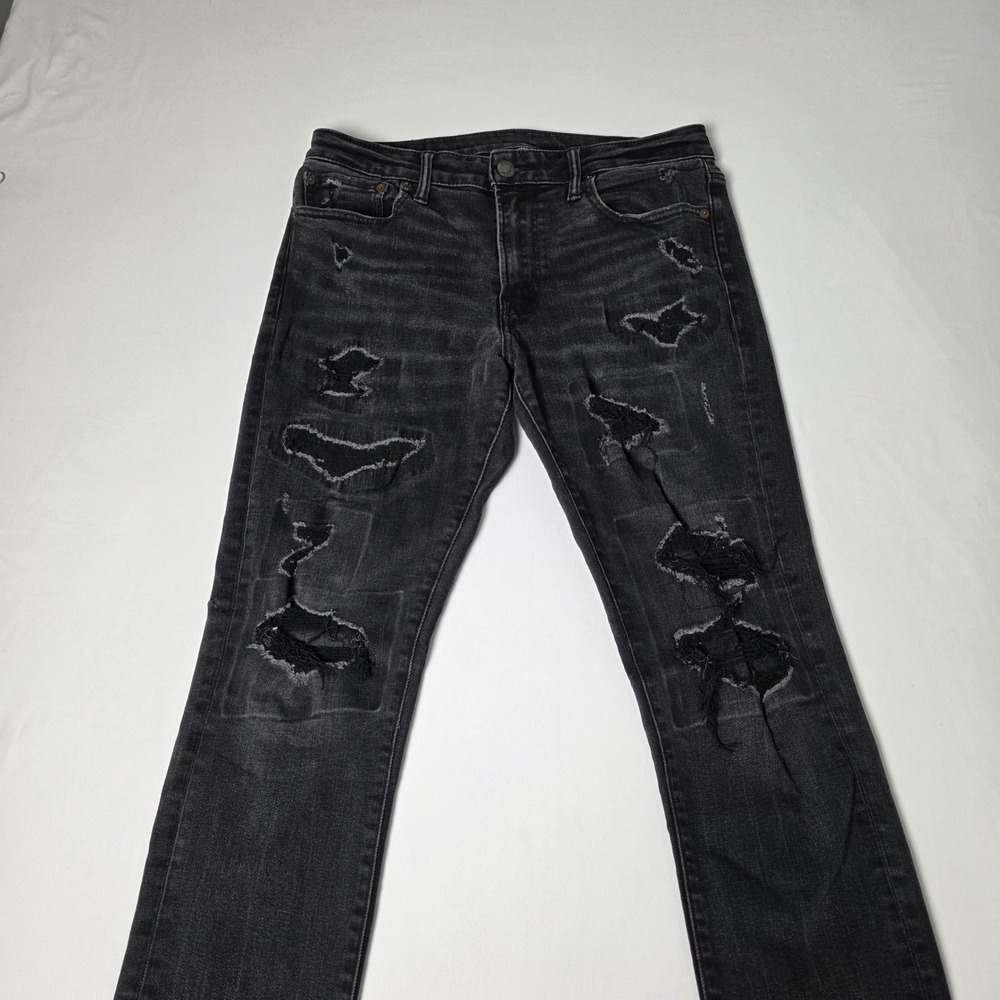 American Eagle Jeans Mens 33x30 Black Ne(x)t Level Flex Distressed Slim Ripped